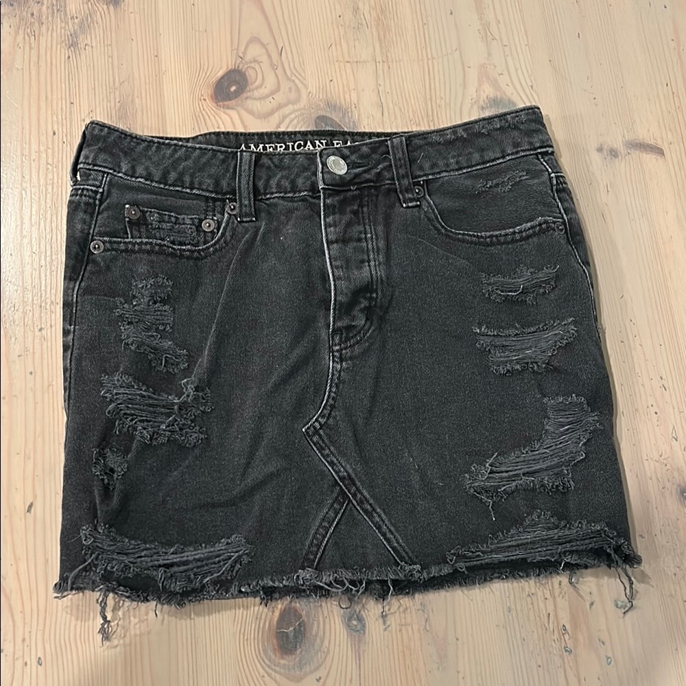 American Eagle Outfitters Black Distressed Denim Skirt